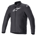 Alpinestars RX-3 waterdichte jas, zwarte motorjas, technische ripstop CORDURA-constructie, hoge kraag met volledige ritssluiting, zijzakken met rits, witte Alpinestars-logo's op de borst en schouders, gestroomlijnde pasvorm voor prestaties op de weg