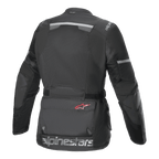 Alpinestars Andes Air Drystar® Jas, motorjas, zwart, achteraanzicht met uitgebreide mesh ventilatiepanelen, reflecterende strips op de bovenrug en mouwen, en groot Alpinestars tekstlogo op de onderste zoom.