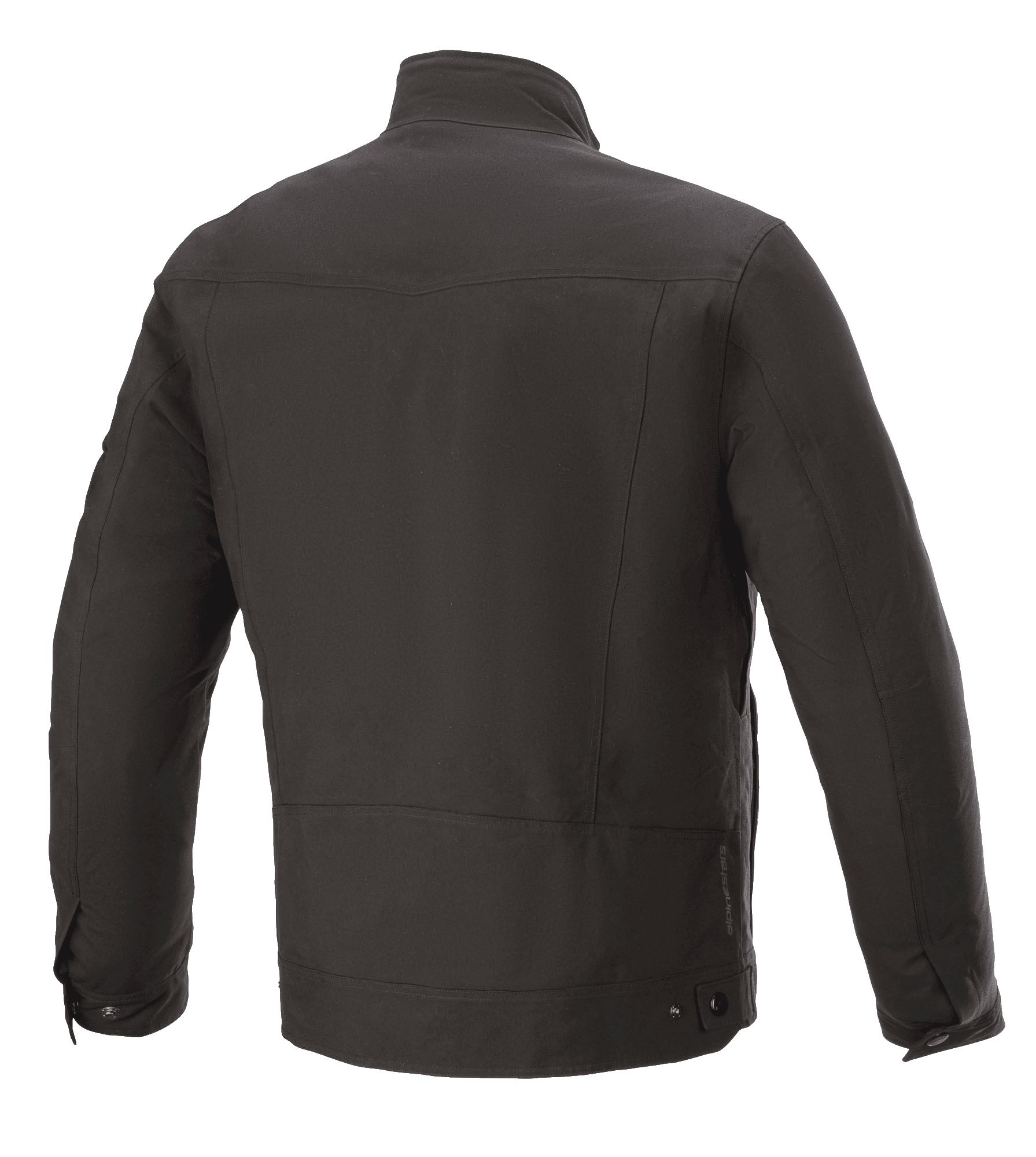 Alpinestars Solano Waterproof jas, zwart, achteraanzicht, casual stedelijke motorjas, waterdichte textielconstructie, rechte kraag, subtiel logodetail op de onderrug