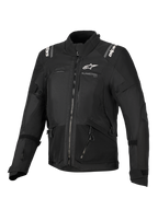 Alpinestars Stella Andes V4 Drystar® Jacket, motorjas voor dames, zwart, vooraanzicht met witte logo's op de borst en schouders, textielontwerp met meerdere panelen, ritsen en reflecterende details, adventure-touring stijl
