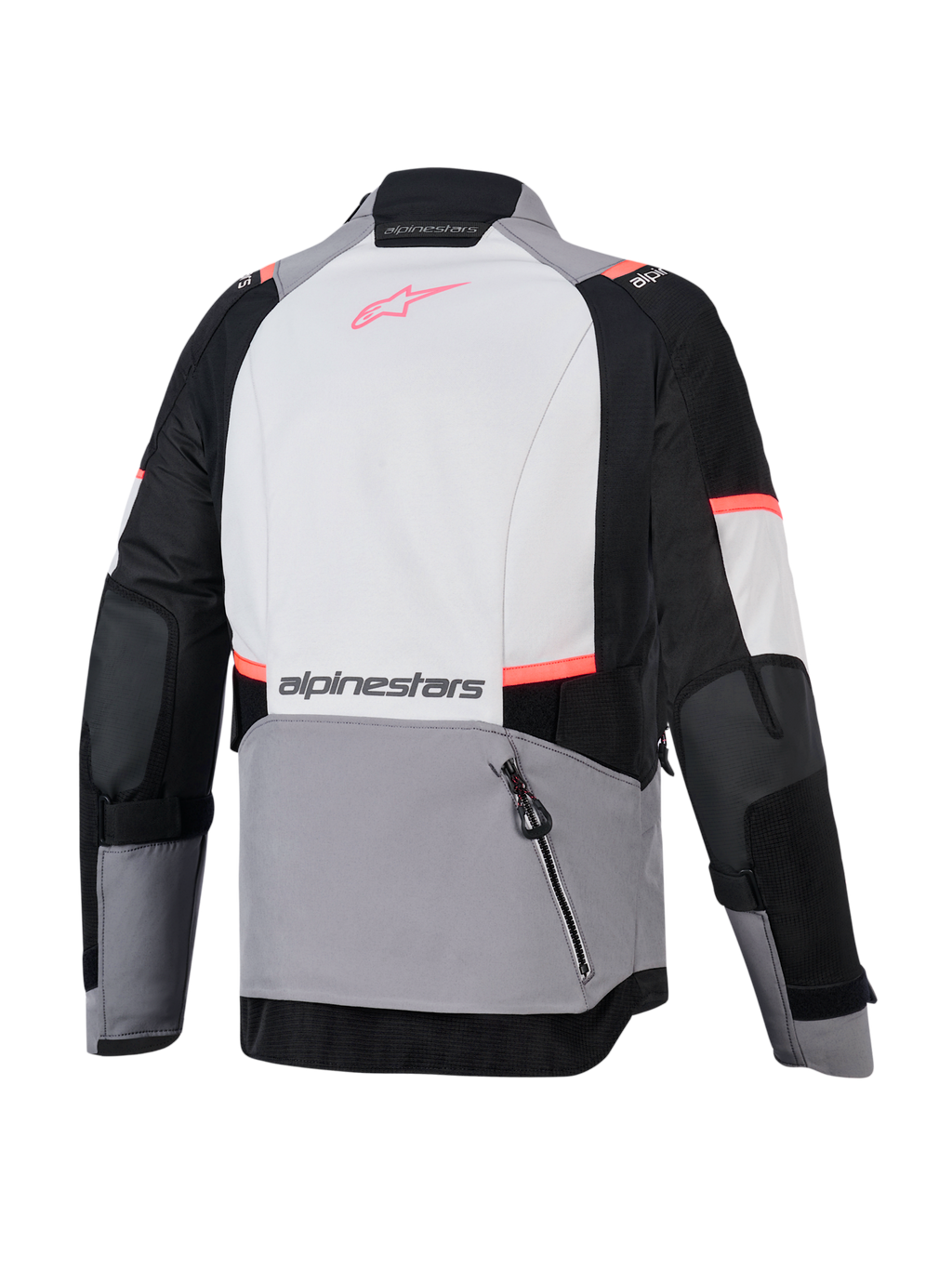 Alpinestars Stella Andes V4 Drystar adventure-jas voor dames in grijs en zwart, achteraanzicht met achtervak.