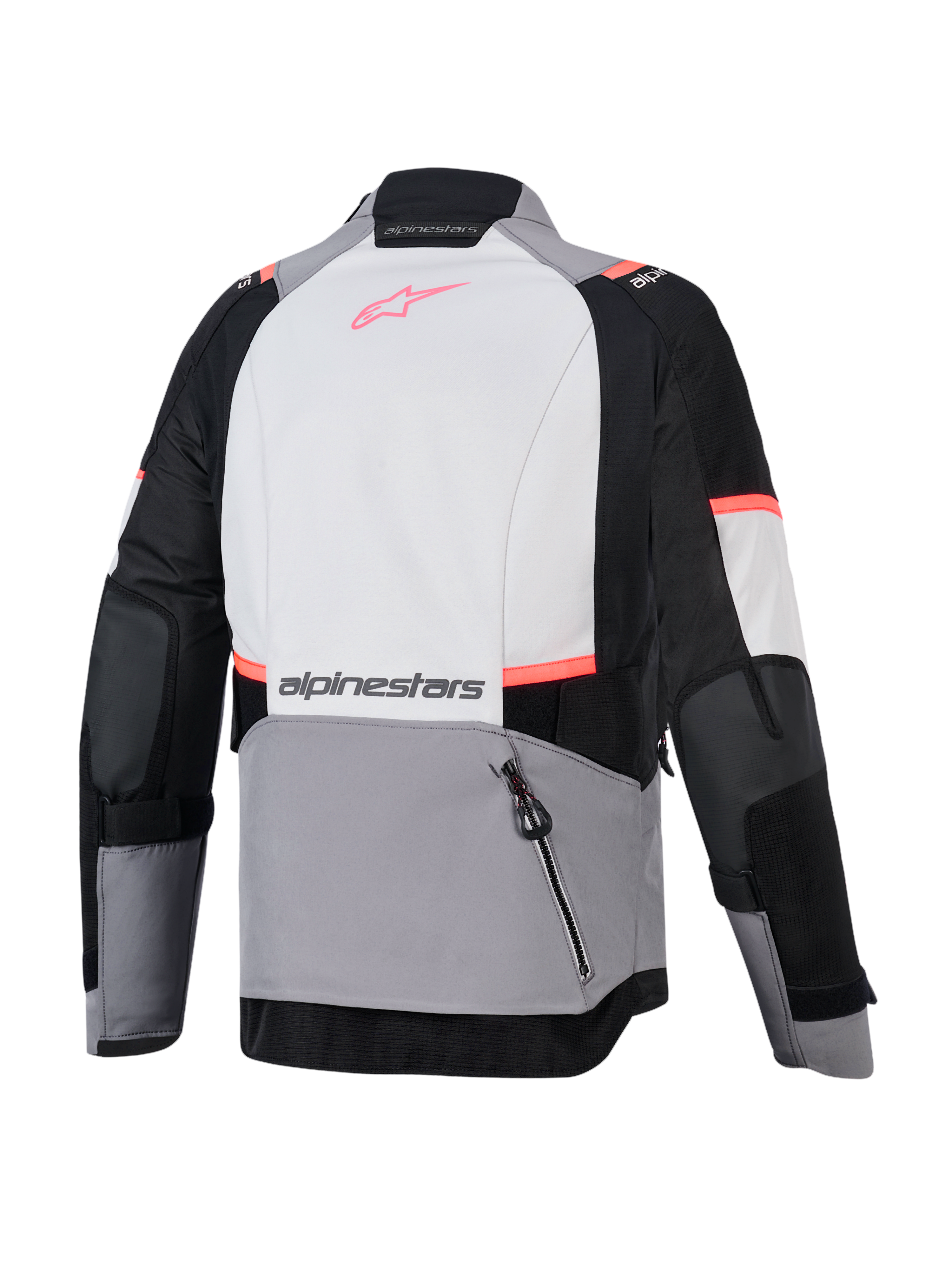Alpinestars Stella Andes V4 Drystar adventure-jas voor dames in grijs en zwart, achteraanzicht met achtervak.