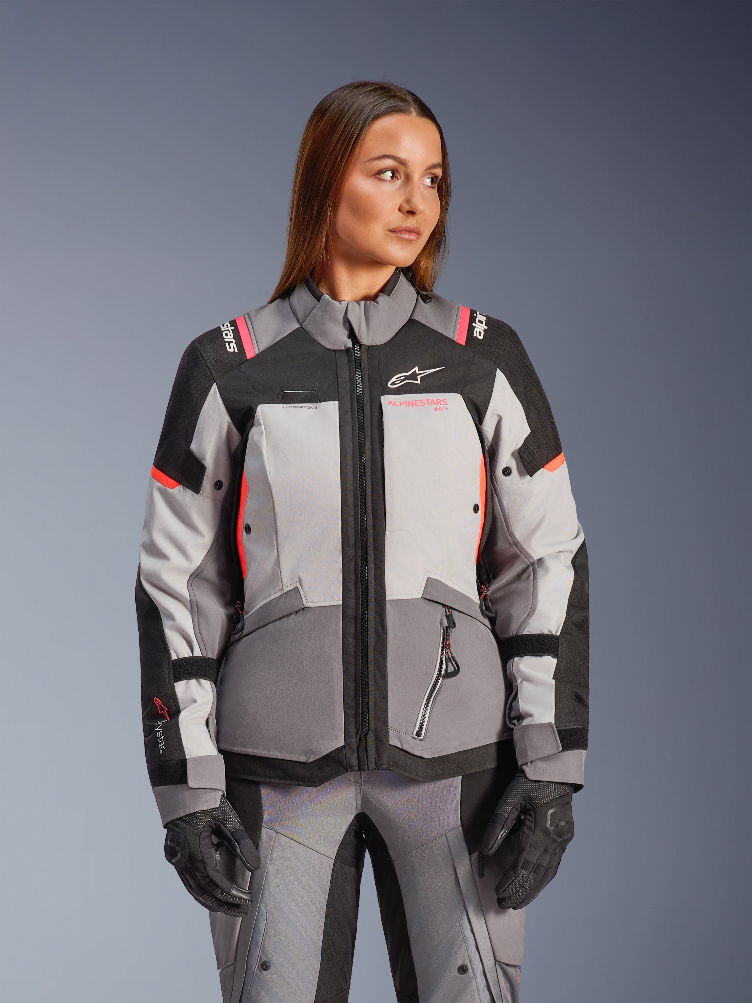 Alpinestars Stella Andes V4 Drystar jas, dames-adventure motorjas, grijs en zwart, textiel, waterdicht en Tech-Air® Ready.
