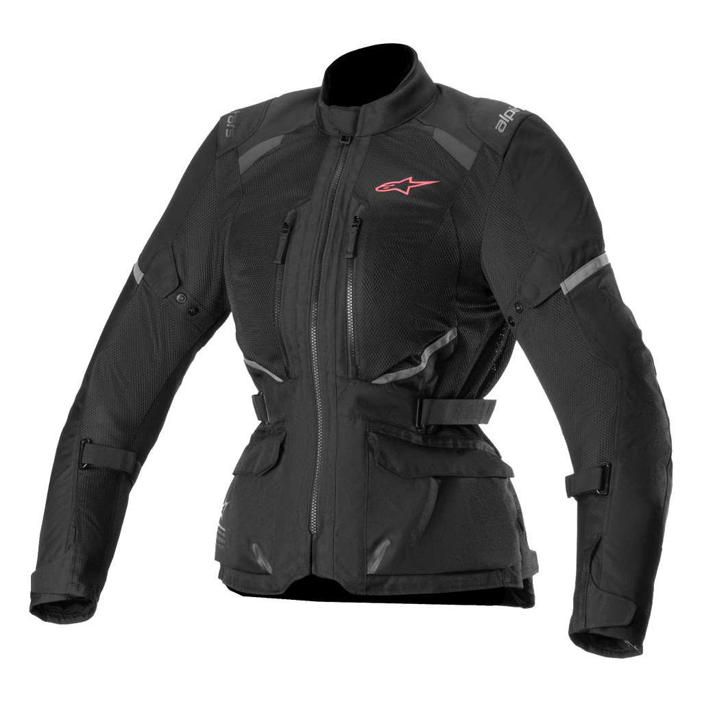 Alpinestars Stella Andes Air Drystar® jas, dames motorjas, zwart met rood logo, CE-gecertificeerde textieljas met uitgebreide meshventilatie en Tech-Air-compatibiliteit