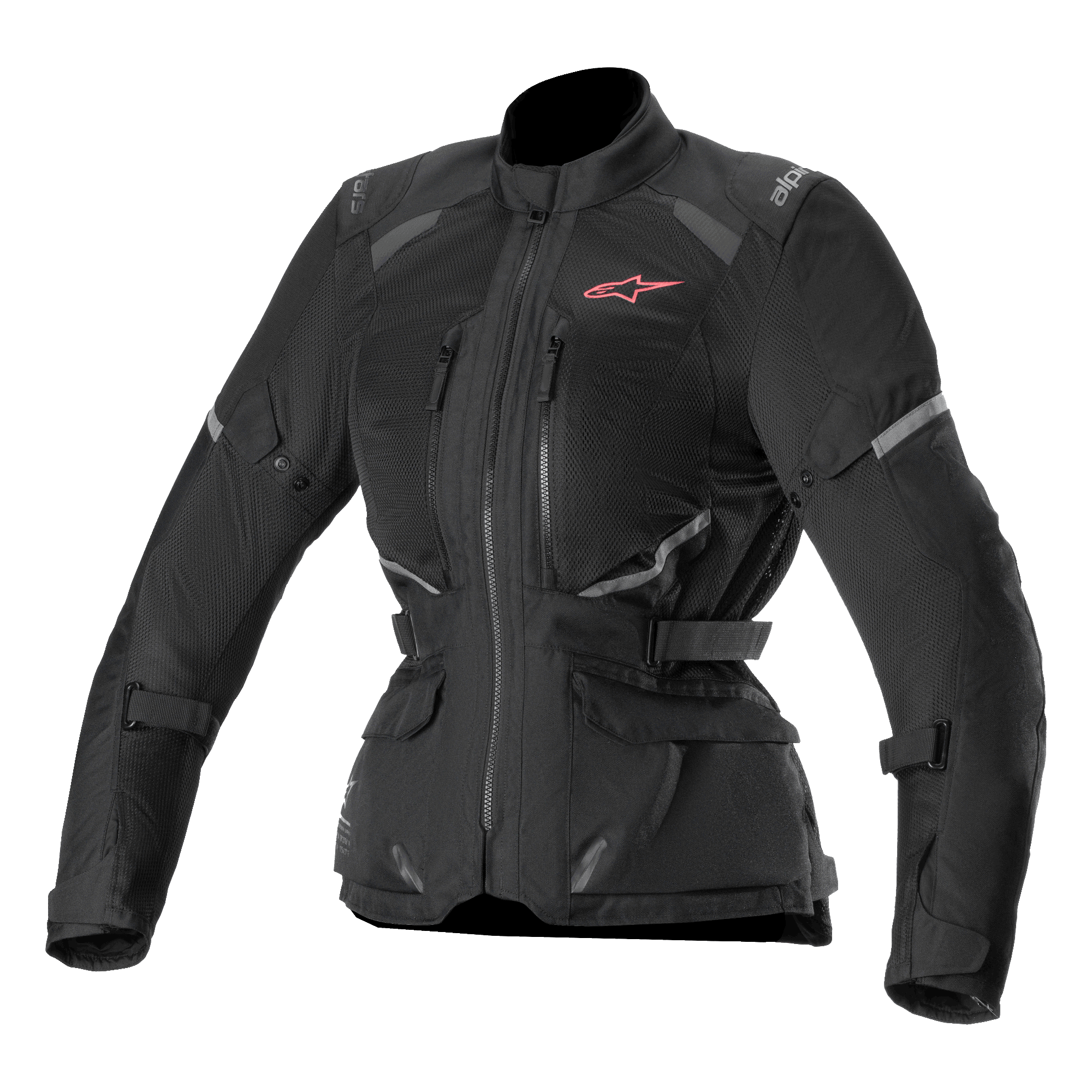 Alpinestars Stella Andes Air Drystar® jas, dames motorjas, zwart met rood logo, CE-gecertificeerde textieljas met uitgebreide meshventilatie en Tech-Air-compatibiliteit