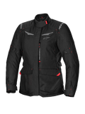 Alpinestars Stella ST-1 Waterproof Jacket, dames motorjas, zwart met rode accenten, hoge kraag, ritssluiting aan de voorzijde, grote cargozakken in de taille, verstelbare taille- en manchetbanden, weerbestendige constructie