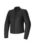 Alpinestars Isla WR damesjas, zwart, slim-fit textiel motorjas, matte afwerking met gewatteerde accenten op de schouders en onderarmen, ritssluiting aan de voorzijde, twee ritszakken, hoge motorkraag, eigentijdse urban motorkleding