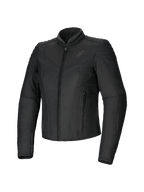 Alpinestars Isla WR damesjas, zwart, slim-fit textiel motorjas, matte afwerking met gewatteerde accenten op de schouders en onderarmen, ritssluiting aan de voorzijde, twee ritszakken, hoge motorkraag, eigentijdse urban motorkleding