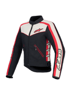 Alpinestars Stella T-Dyno Water Resistant Jacket, women's textile motorcycle jacket, Black, Ecru and Bright Red, CE certified with vintage-inspired biker fit and zippered pockets