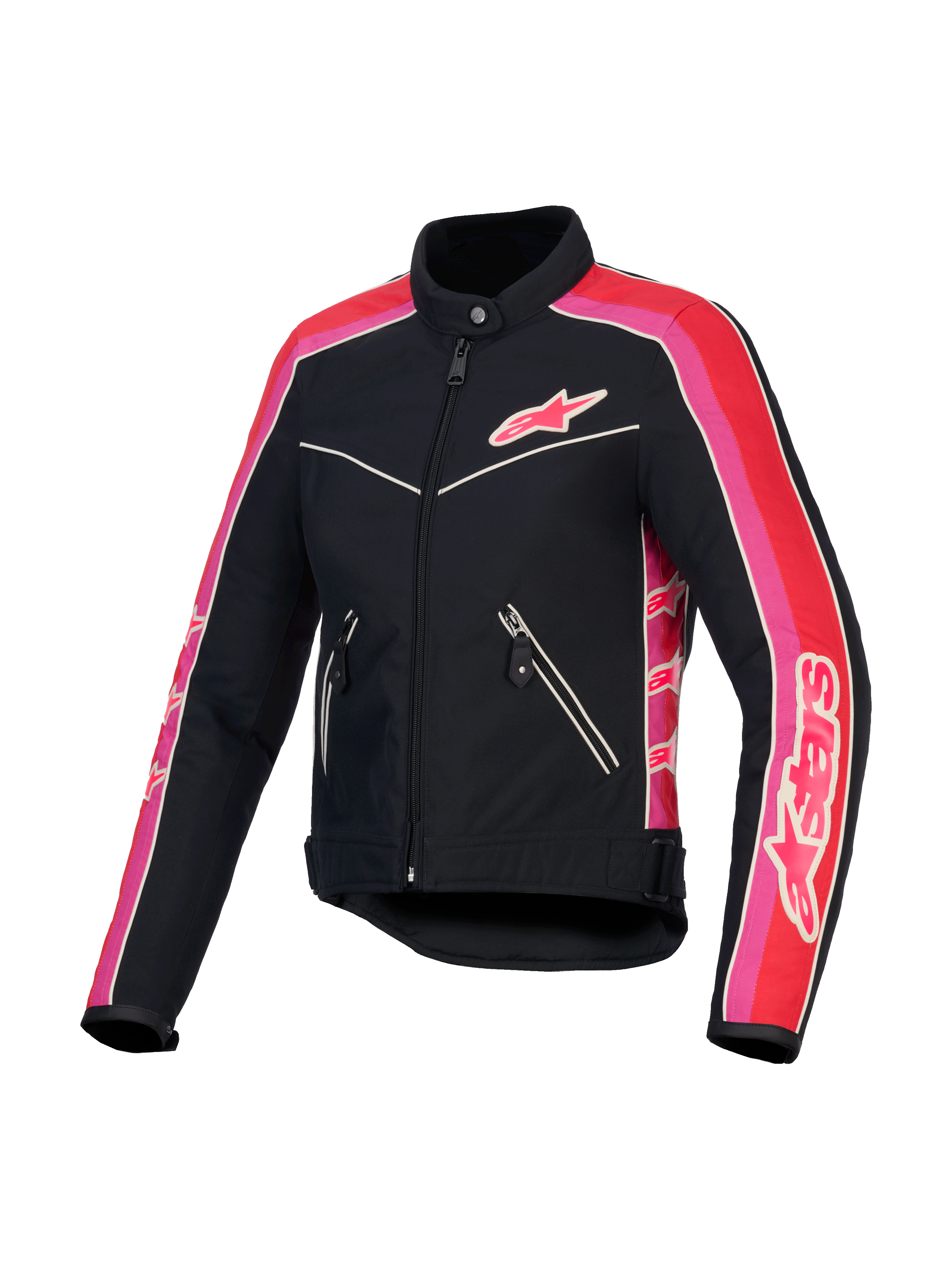 Alpinestars Stella T-Dyno Water Resistant Jacket, women's textile motorcycle jacket, Black, Bright Red, and Fuchsia, CE certified with vintage biker fit and water-resistant construction