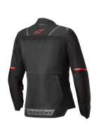 Alpinestars Stella ST-2 Air jas, dames motorjas, achteraanzicht in zwart met rode accenten en reflecterende details, CE-gecertificeerde mesh textielconstructie