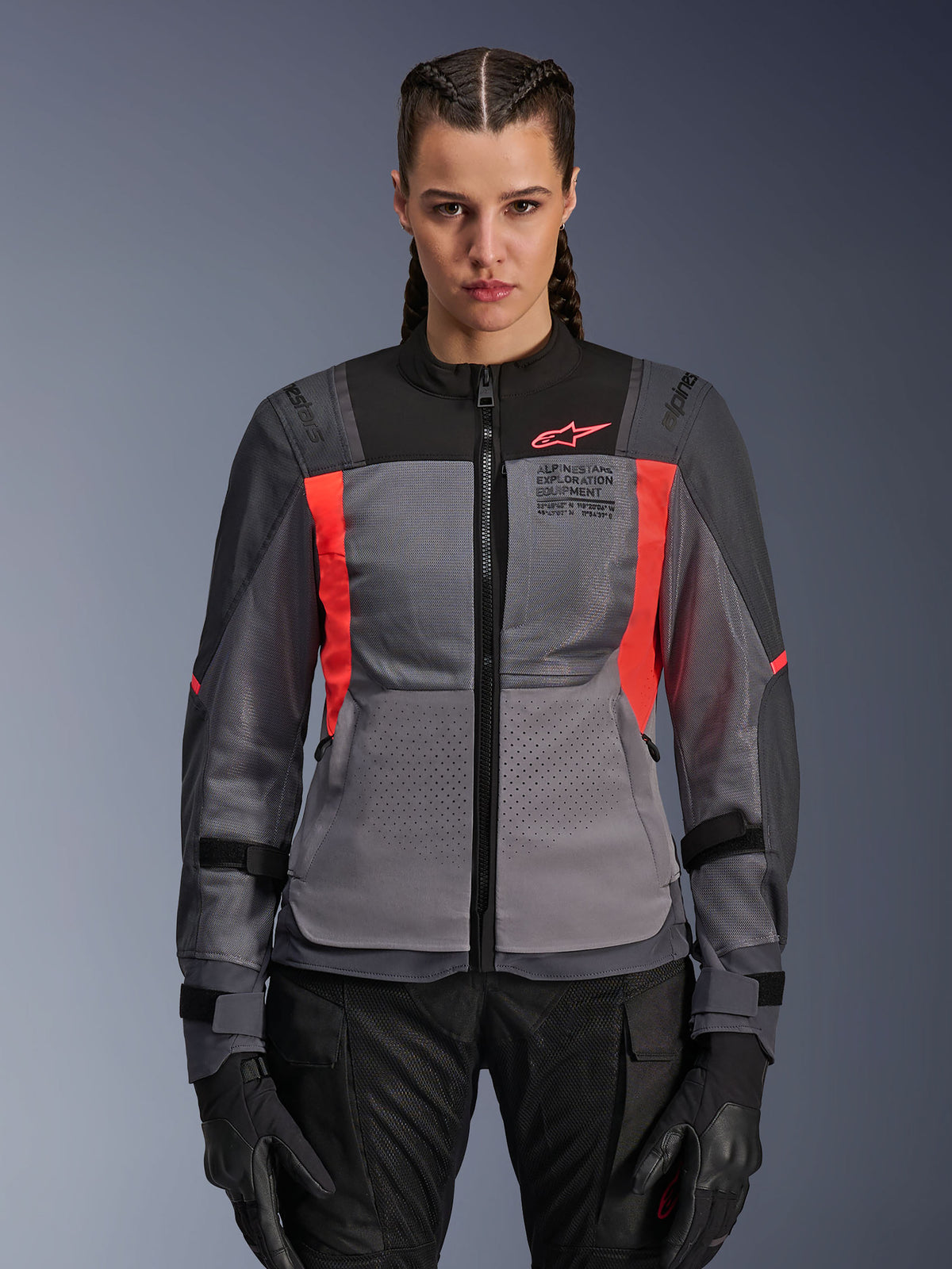 Alpinestars Stella ST-2 Air motorjas, dames motorjas voor touring en sport, grijs en rood, geperforeerde ventilatie, verstelbare riemen, CE-gecertificeerd, textiel constructie