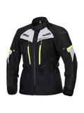 Alpinestars Stella Bogotá Pro Drystar jas, dames motorjas voor touring, zwart met ijsgrijs en neongeel, waterdichte en ademende textielconstructie, met uitgebreide ventilatieritsen en verstelbare banden voor adventure-ritten