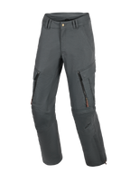 Alpinestars Borrego Drystar® Pants, Motorcycle Adventure Pants, Anthracite Gray, featuring a waxed-canvas appearance with zippered thigh vents and cargo pockets, durable textile construction with reinforced knee panels