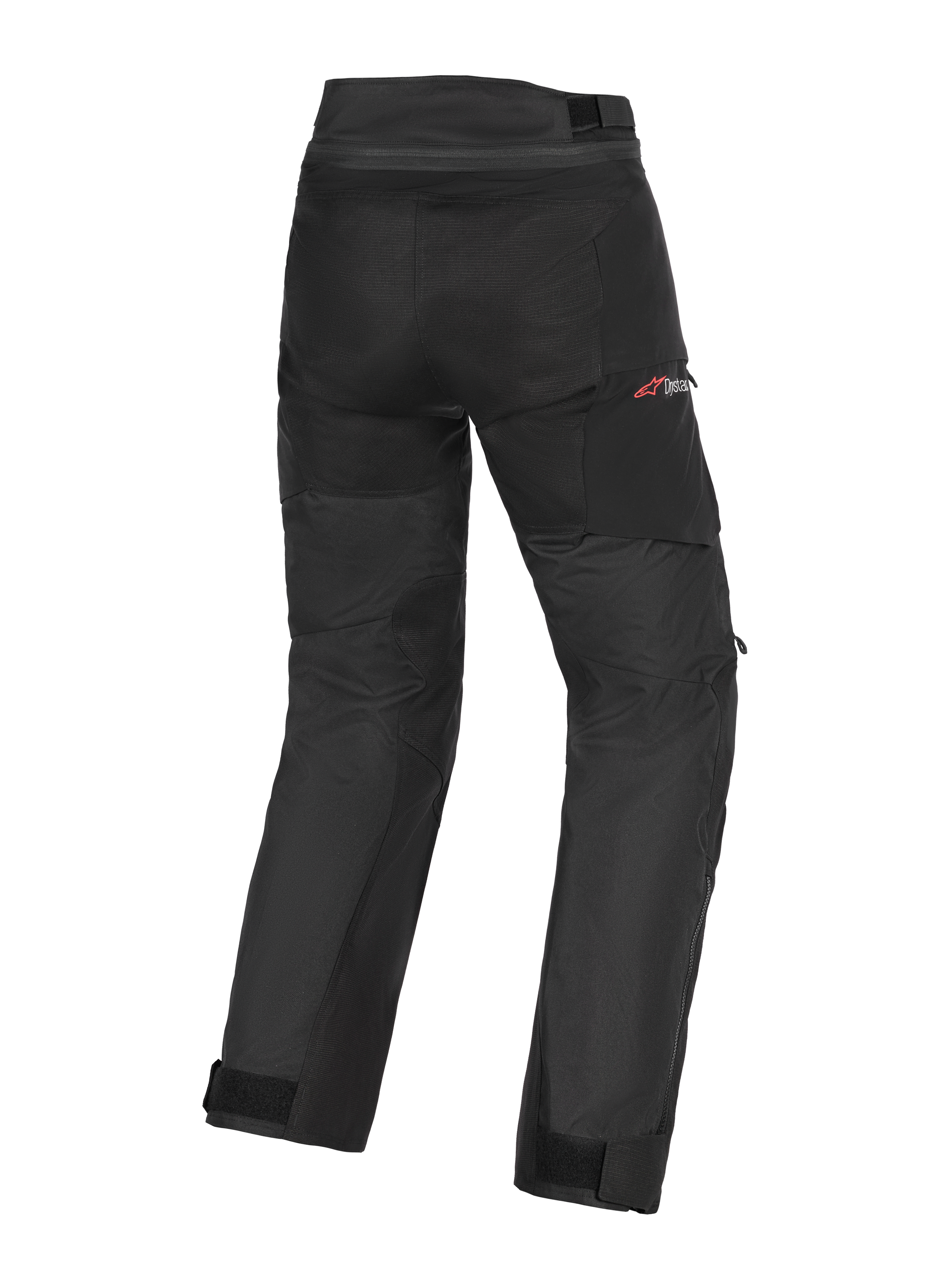 Alpinestars Andes V4 Drystar® Pants - Short, Motorcycle Pants, Black, rear view featuring reinforced seat and leg panels, red Drystar logo on the hip, adjustable waist and ankle straps, durable textile construction for adventure touring