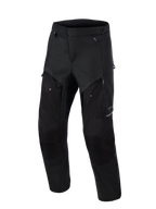 Alpinestars Cusco Drystar® broek, adventure motorbroek, zwart, vooraanzicht, met ritsventilatiepanelen op de dijen, duurzame textiele ripstop-constructie en ergonomisch ontwerp voor weg- en adventure-touring