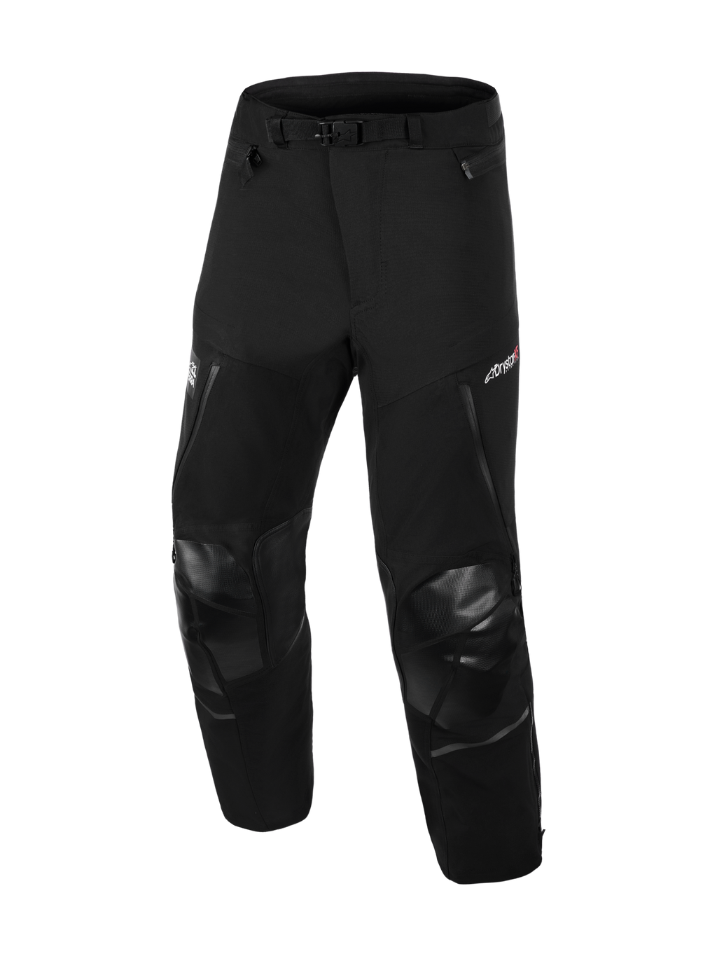 Alpinestars Andes Pro Drystar® XF broek - Short, adventure touring motorbroek, zwart en donkergrijs, robuuste textielconstructie, versterkte kniepanelen met getextureerde afwerking, verstelbare tailleriem met gesp, ventilatieopeningen met rits, Drystar® XF-branding, duurzame motorkleding voor alle weersomstandigheden