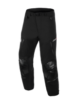 Alpinestars Andes Pro Drystar® XF Pants - Short, Adventure Touring Motorcycle Pants, Black and Dark Gray, rugged textile construction, reinforced knee panels with textured finish, adjustable waist belt with buckle, zippered vents, Drystar® XF branding, durable all-weather riding gear