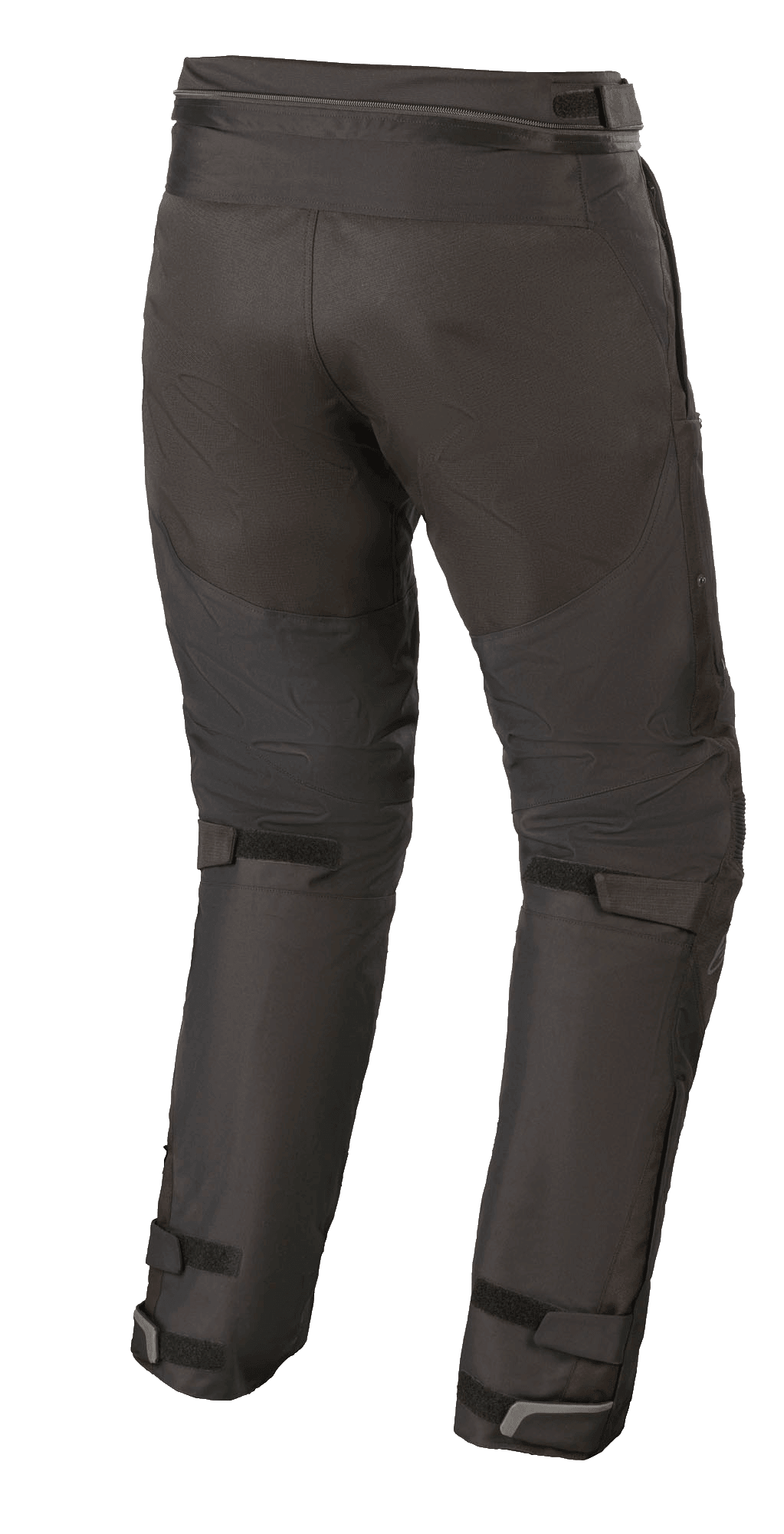 Alpinestars Raider V2 Drystar® broek, textiele motorbroek, zwart, achteraanzicht met verbindingsrits in de taille en verstelbare klittenbandsluitingen op de achterkant van de benen en enkels.