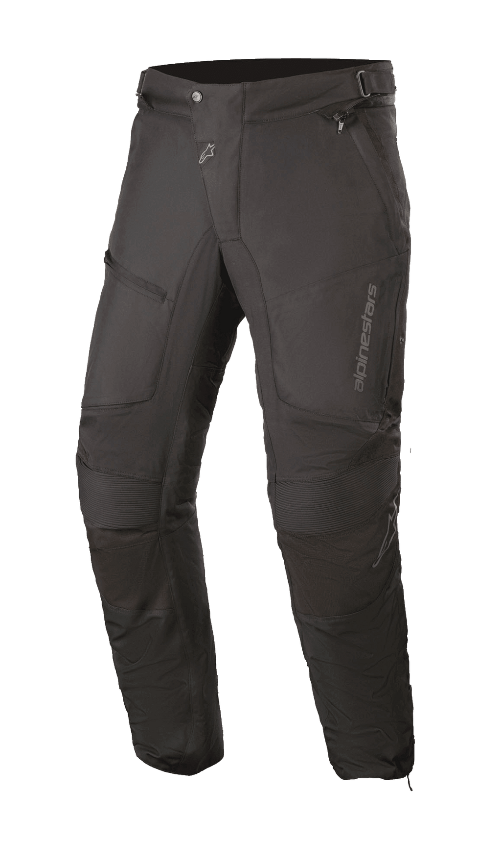 Alpinestars Raider V2 Drystar® broek, zwarte motor touringbroek, waterdichte textielconstructie met accordeon kniepanelen, zakken met ritssluiting en verstelbare taille, duurzaam ontwerp voor rijden op de weg in alle weersomstandigheden