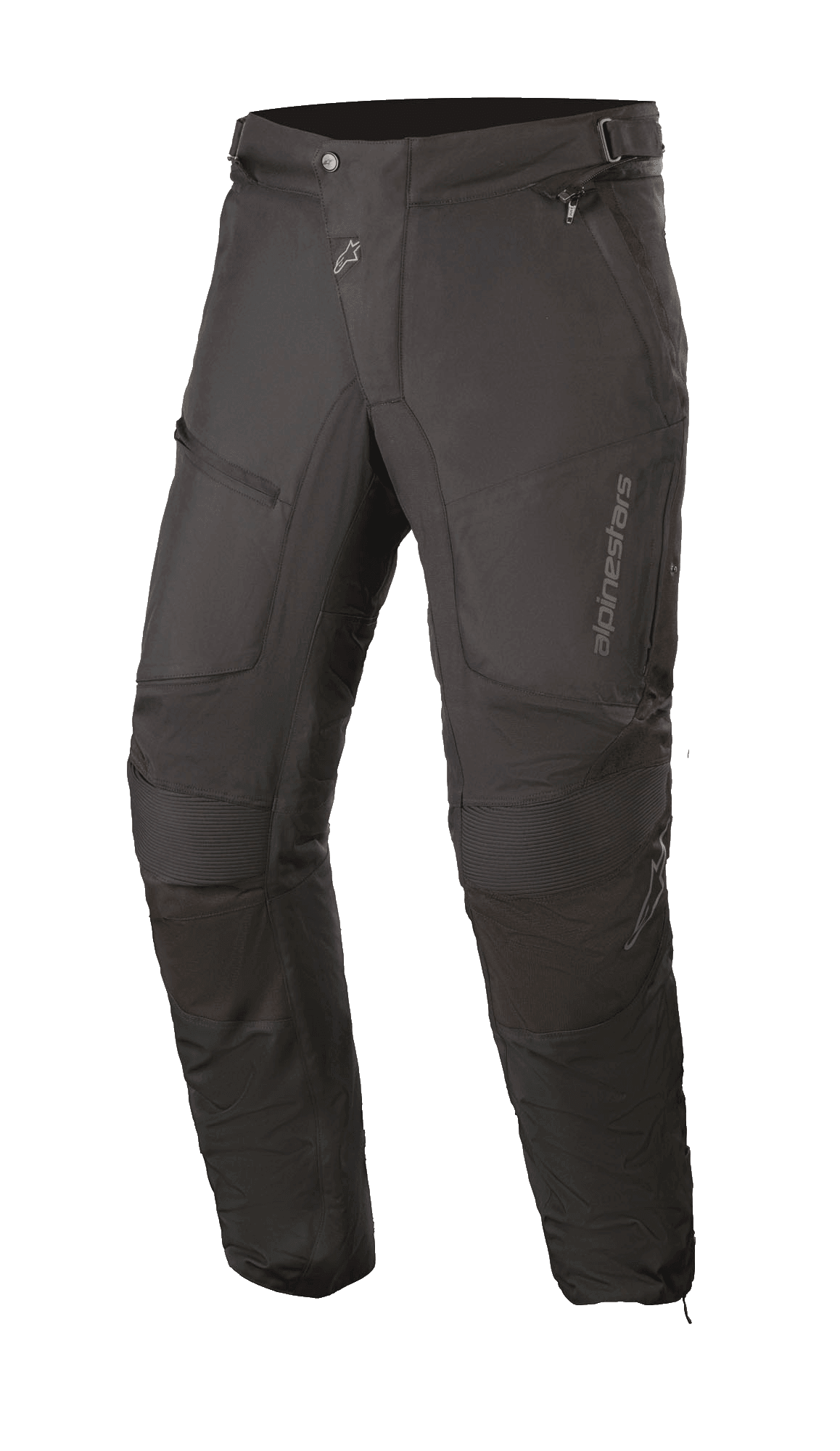 Alpinestars Raider V2 Drystar® broek, zwarte motor touringbroek, waterdichte textielconstructie met accordeon kniepanelen, zakken met ritssluiting en verstelbare taille, duurzaam ontwerp voor rijden op de weg in alle weersomstandigheden