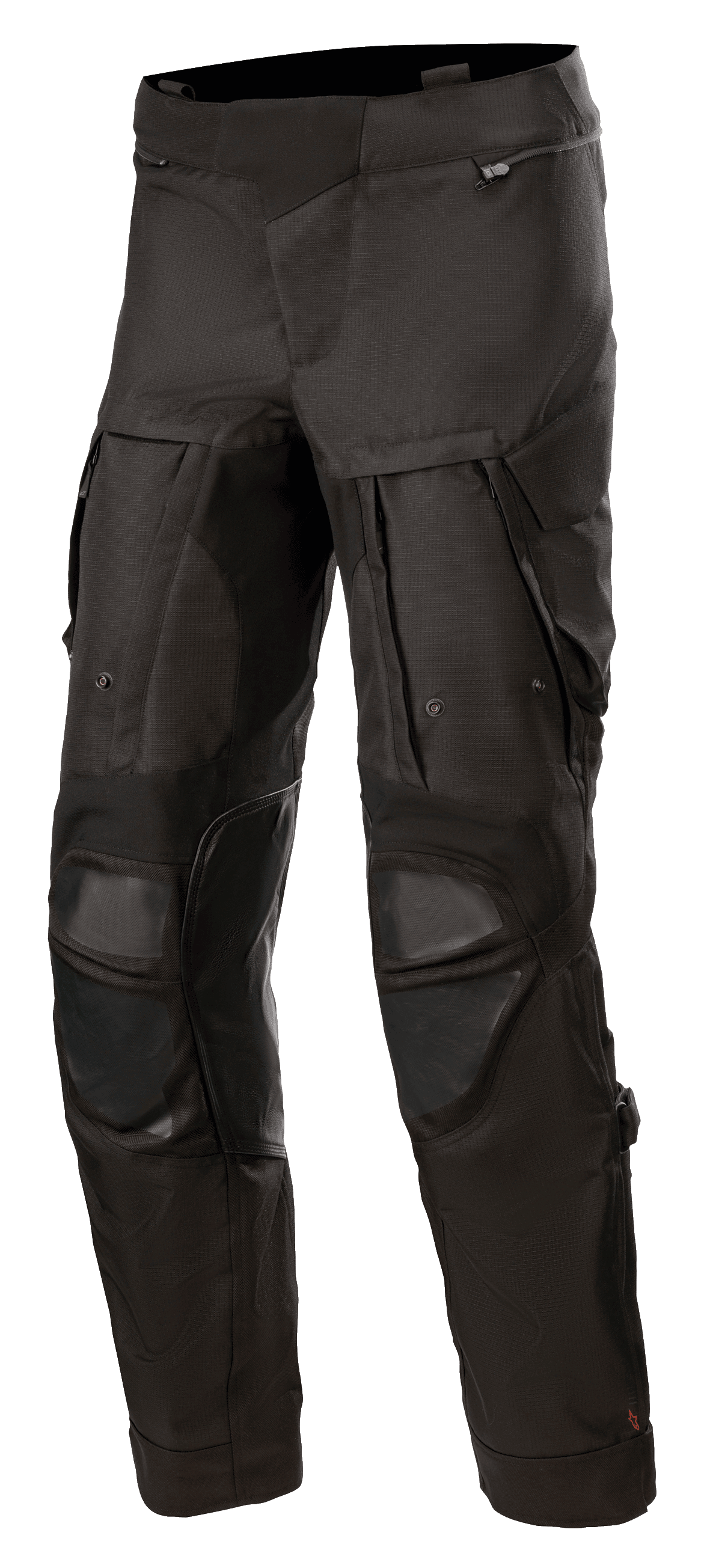 Alpinestars Halo Drystar® broek, zwarte adventure touring motorbroek, grote ventilatiepanelen op de dijen, versterkte kniebescherming, zakken met ritssluiting, duurzame textielconstructie voor gebruik in meerdere seizoenen