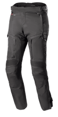 Alpinestars Bogota Pro Drystar 4 Seasons motorbroek, zwarte touring motorbroek, reguliere pasvorm, versterkte kniezones met geribbelde bescherming, verstelbare taillebanden met gespen, Drystar waterdichte technologie, meerdere zakken en ventilatieritsen