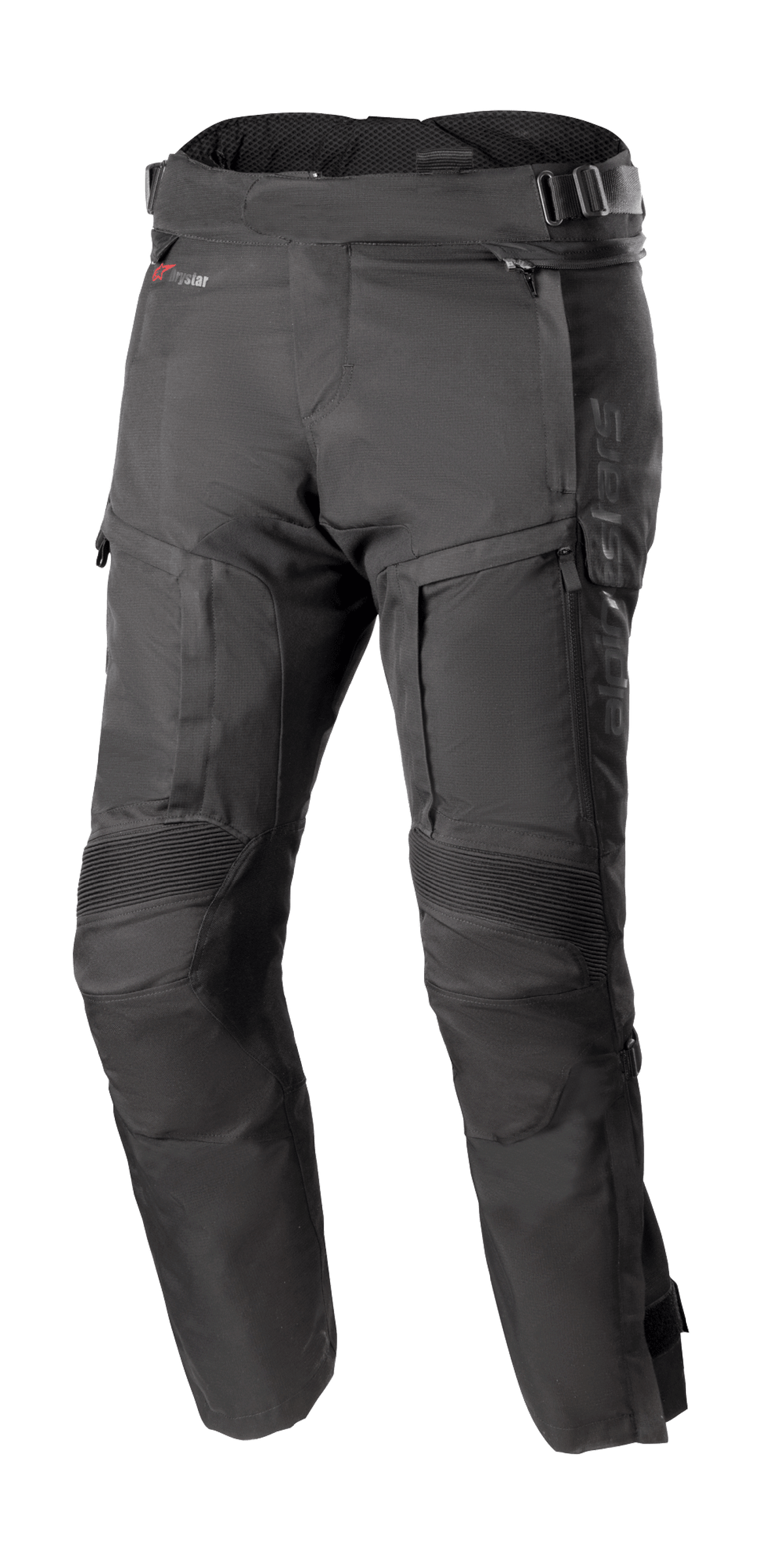 Alpinestars Bogota Pro Drystar 4 Seasons Pants Short, motorbroek, zwart, verstelbare taillebanden, ritszakken, versterkte knieën met geribbelde panelen, duurzaam textiel, beschermende uitrusting voor alle seizoenen