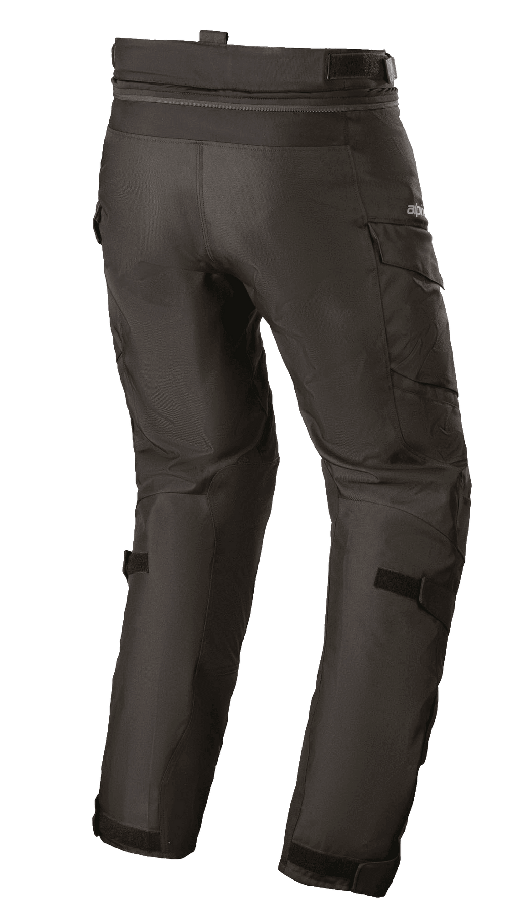 Alpinestars Andes V3 Drystar® broek, motor adventure touring broek, zwart, achteraanzicht, met cargozakken, verstelbare taille- en kniebanden en verbindingsrits voor jassen, duurzame textielconstructie