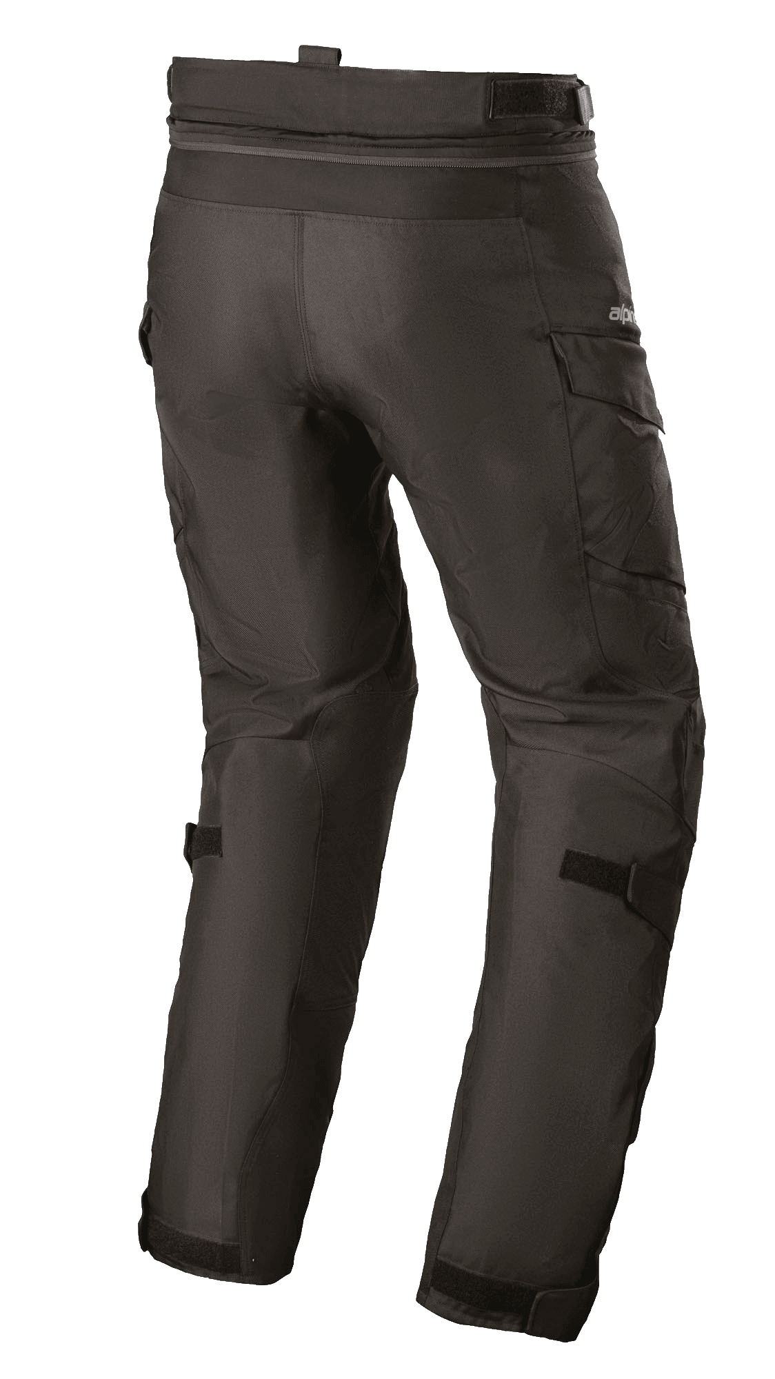 Alpinestars Andes V3 Drystar® broek, motor adventure touring broek, zwart, achteraanzicht, met cargozakken, verstelbare taille- en kniebanden en verbindingsrits voor jassen, duurzame textielconstructie
