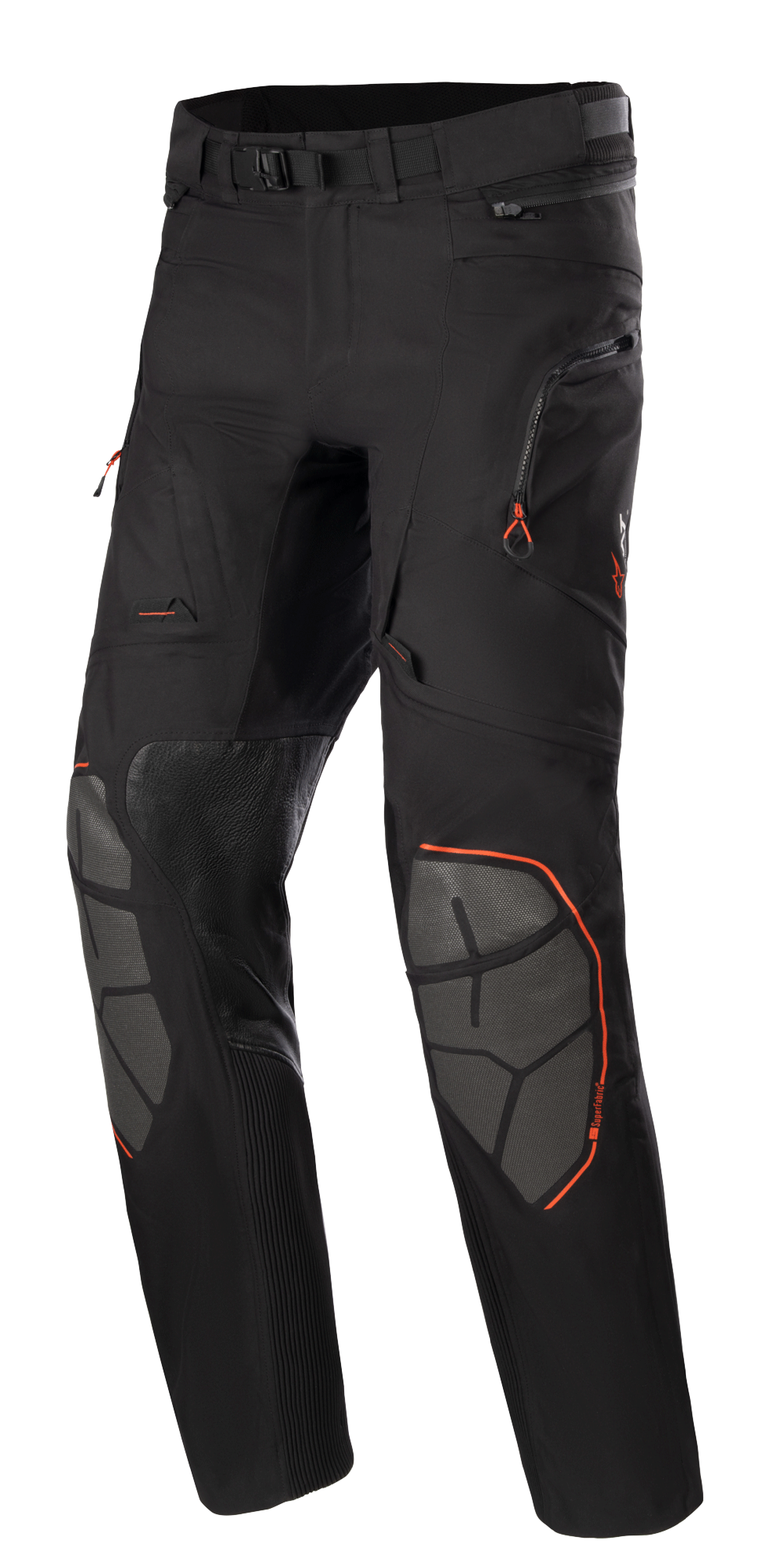 Alpinestars AMT-10R Drystar XF motorbroek, Adventure Touring motorbroek, zwart met oranje accenten, voorzien van grijze Superfabric knieversterkingen, verstelbare riem, zakken met ritssluiting en waterdicht gelamineerd ontwerp