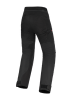 Alpinestars Stella Andes V4 Drystar® Broek, zwarte adventure-touring motorbroek, achteraanzicht met verstevigd zitvlak en panelen aan de binnenkant van de benen, ontwerp met hoge taille en verstelbare enkelmanchetten