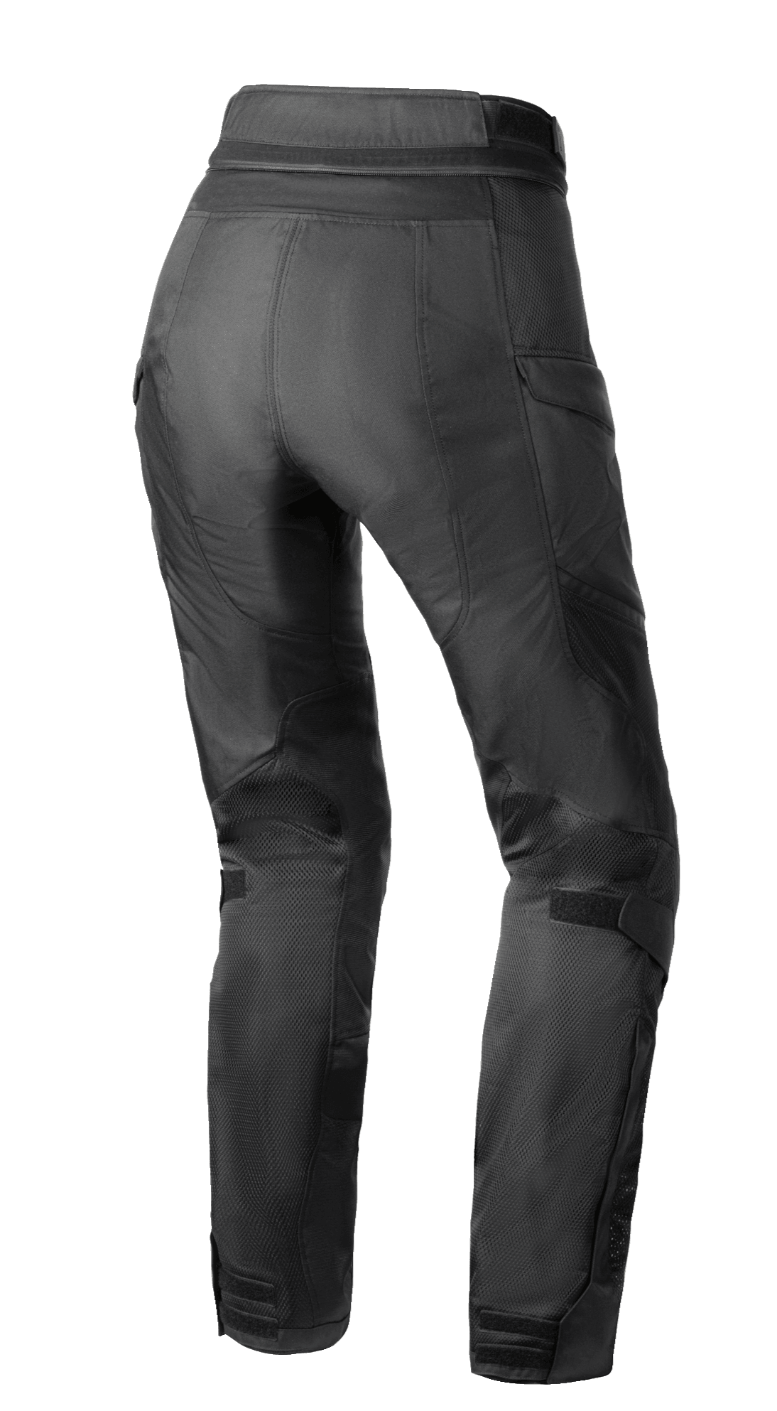 Alpinestars Stella Andes Air Drystar® Pants, Women's Motorcycle Pants, Black, back view showing mesh ventilation on calves and thighs, elongated lower back, and waist connection zipper