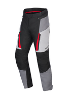 Alpinestars Honda Stella ST-1 waterdichte motorbroek voor dames, motor touringbroek, Ice Gray, Dark Gray en zwart met rode accenten, voorzien van cargozakken met ritssluiting, ergonomische textielconstructie en verstelbare taille.