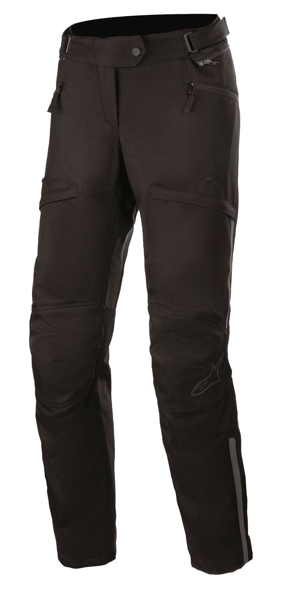Alpinestars Stella AST-1 V2 waterdichte broek, dames motor touring broek, zwart, met handzakken met rits, versterkte kniepanelen, verstelbare tailleband en reflecterende accenten.