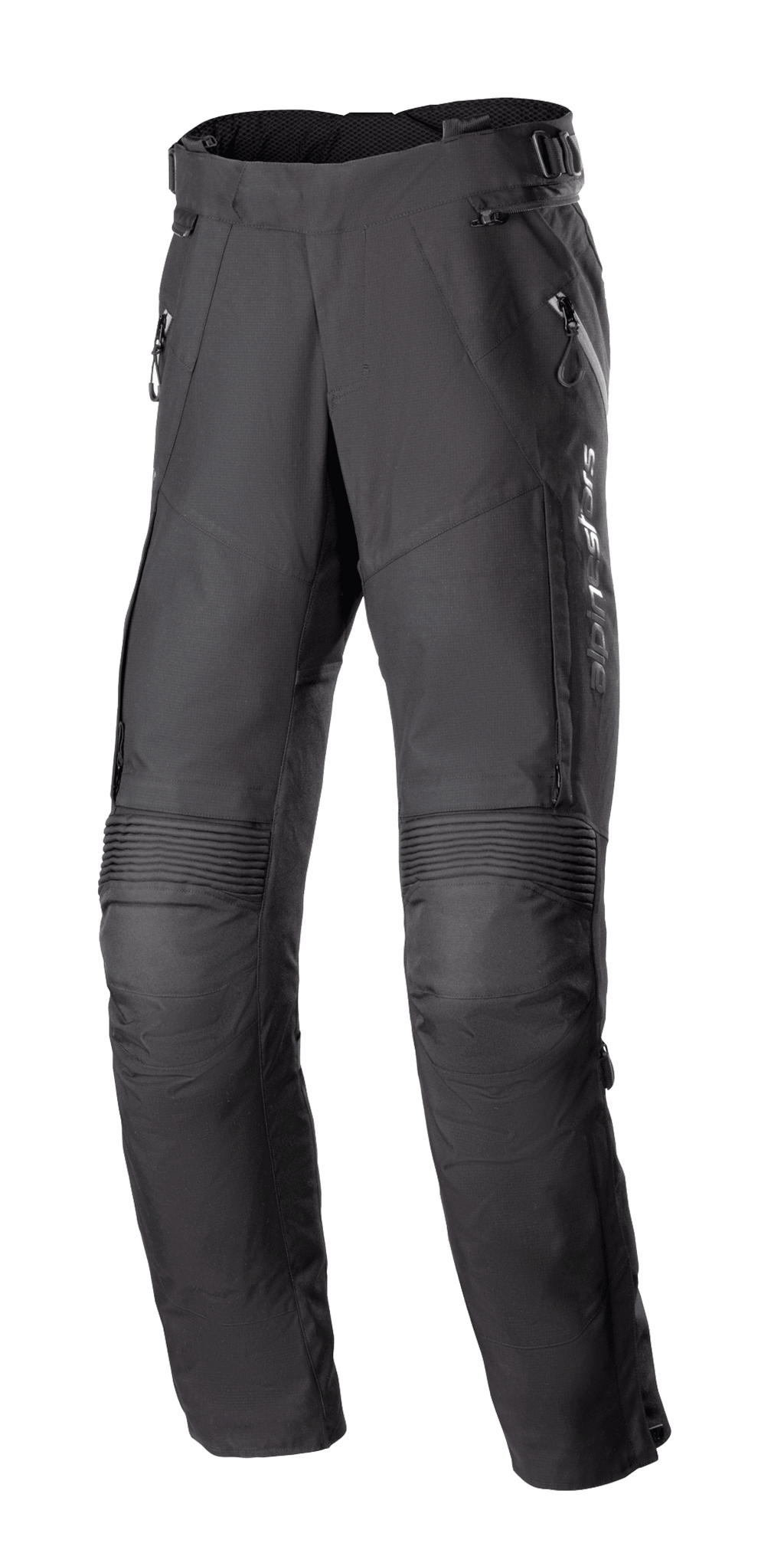 Alpinestars Stella Bogota Pro Drystar 4 Seasons damesmotorbroek, zwarte touring motorbroek, voorzien van accordeon stretchpanelen bij de knieën, ventilatieritsen op de dijen en verstelbare gespen in de taille, technische textiele adventure-uitrusting
