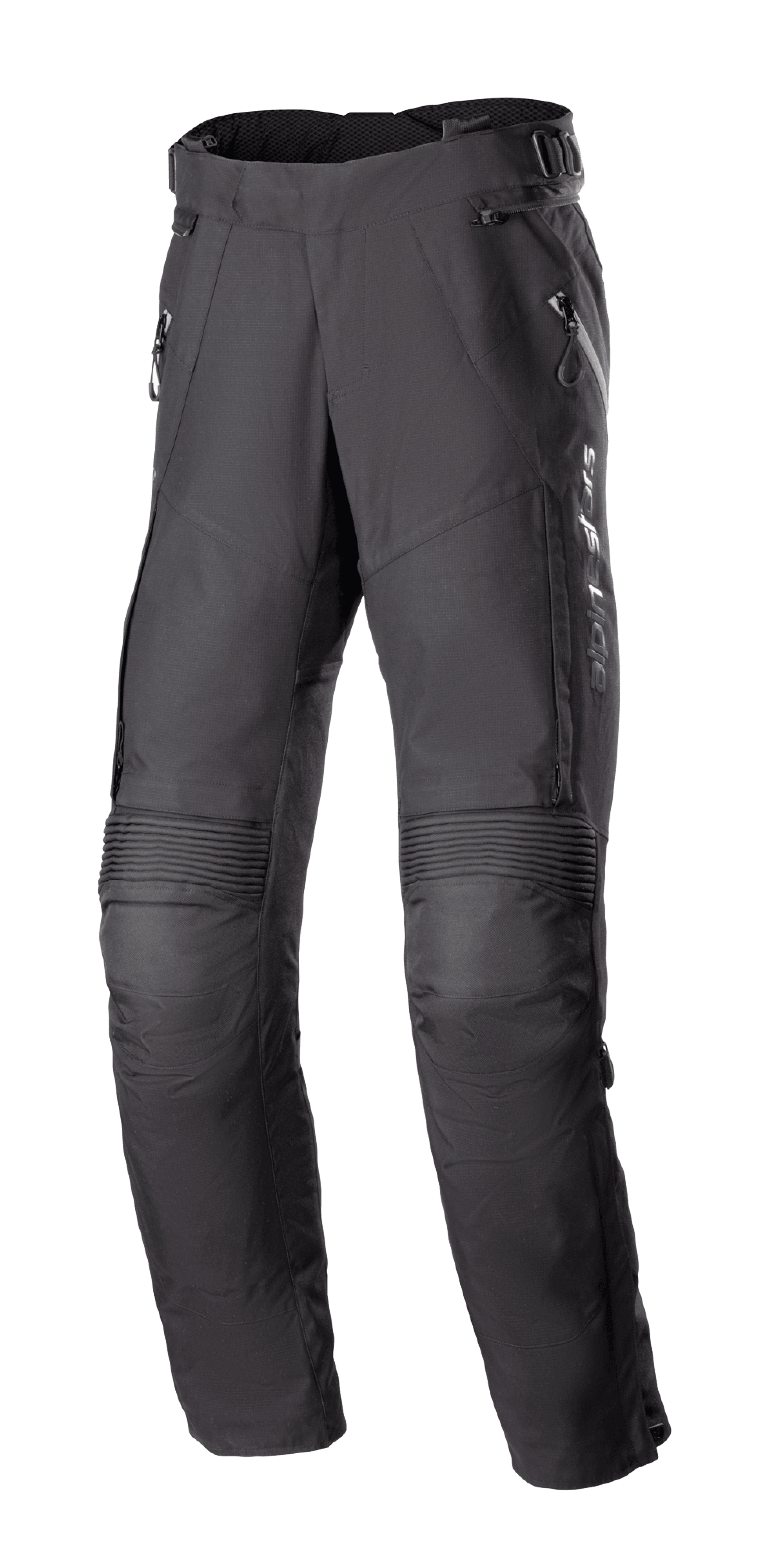 Alpinestars Stella Bogota Pro Drystar 4 Seasons damesmotorbroek, zwarte touring motorbroek, voorzien van accordeon stretchpanelen bij de knieën, ventilatieritsen op de dijen en verstelbare gespen in de taille, technische textiele adventure-uitrusting
