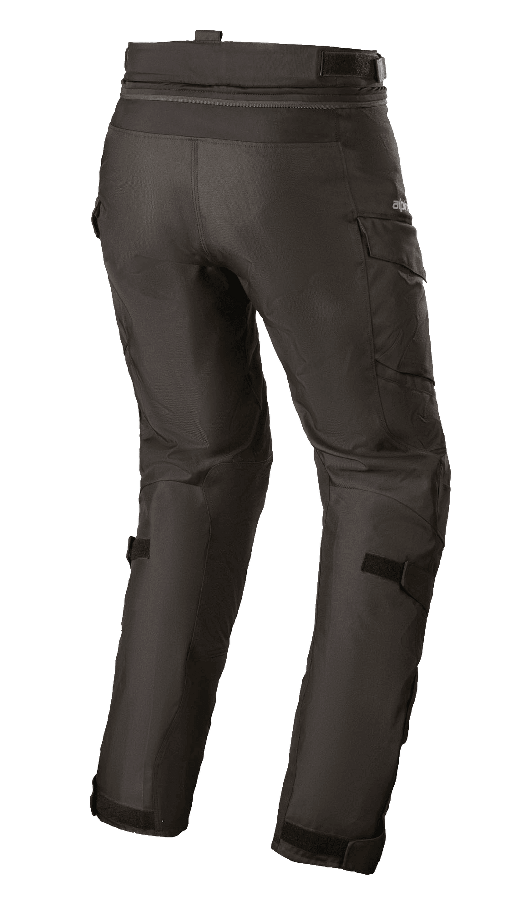 Alpinestars Stella Andes V3 Drystar® damesbroek, adventure touring motorbroek, zwart, achteraanzicht met cargozakken en verstelbare kuitriemen, duurzame textielconstructie met waterdichte Drystar®-technologie
