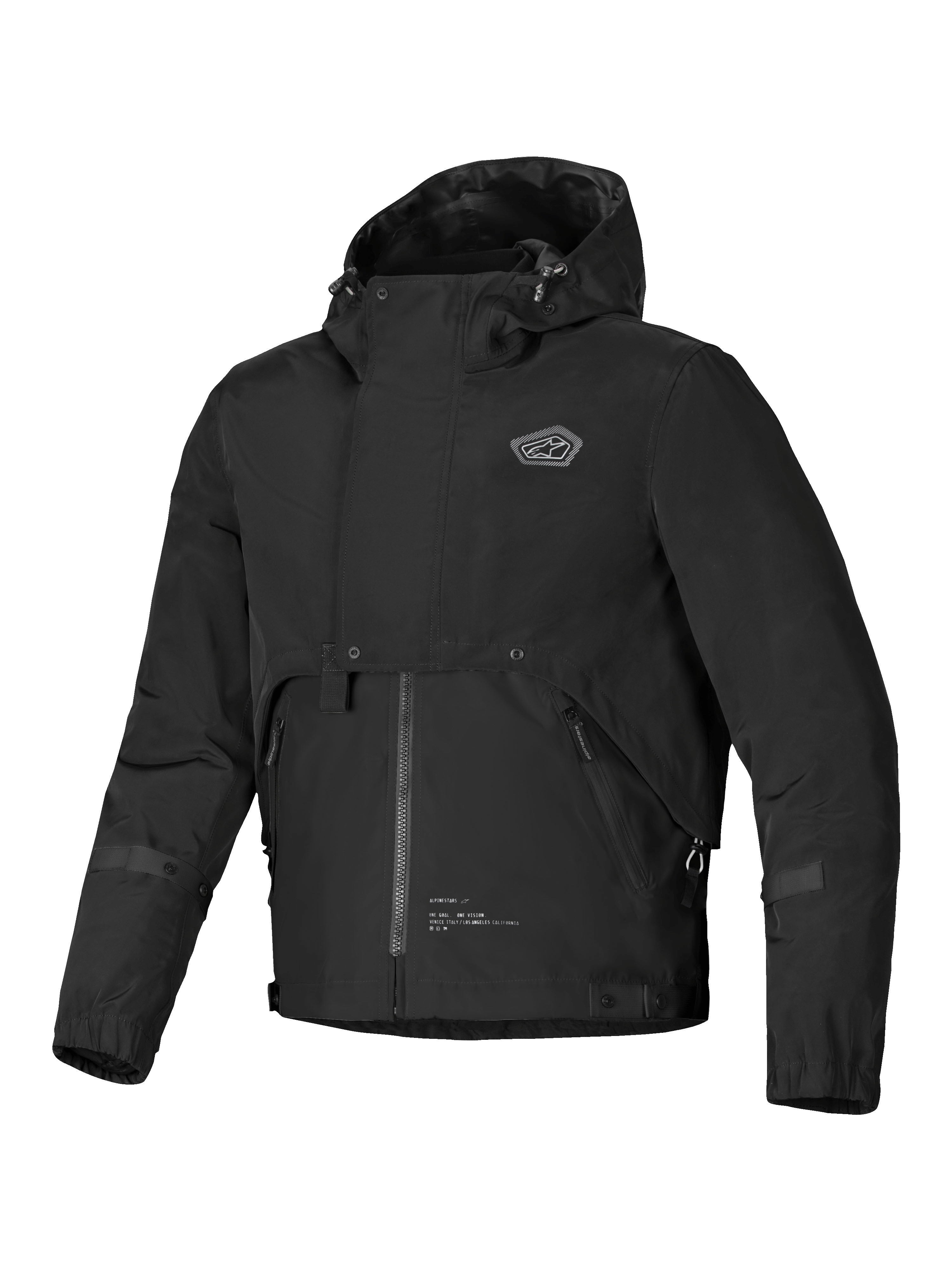 Alpinestars Mootant Waterproof Parka, men's urban motorcycle jacket in black with an integrated hood and modular design, CE certified