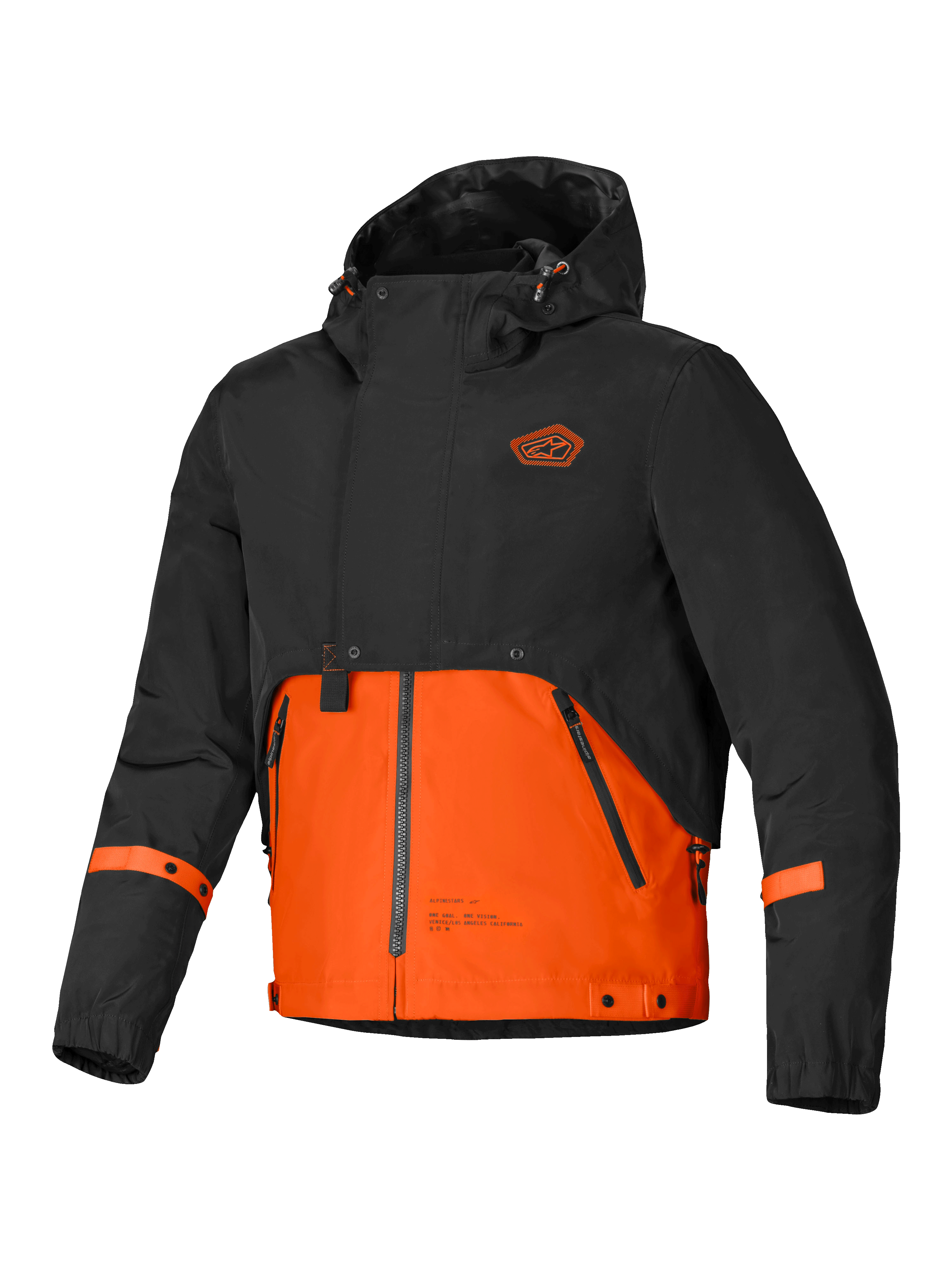 Alpinestars Mootant Waterdichte Parka, heren motorjas met capuchon, zwart en oranje, modulair 4-seizoenen ontwerp met CE-gecertificeerde bescherming