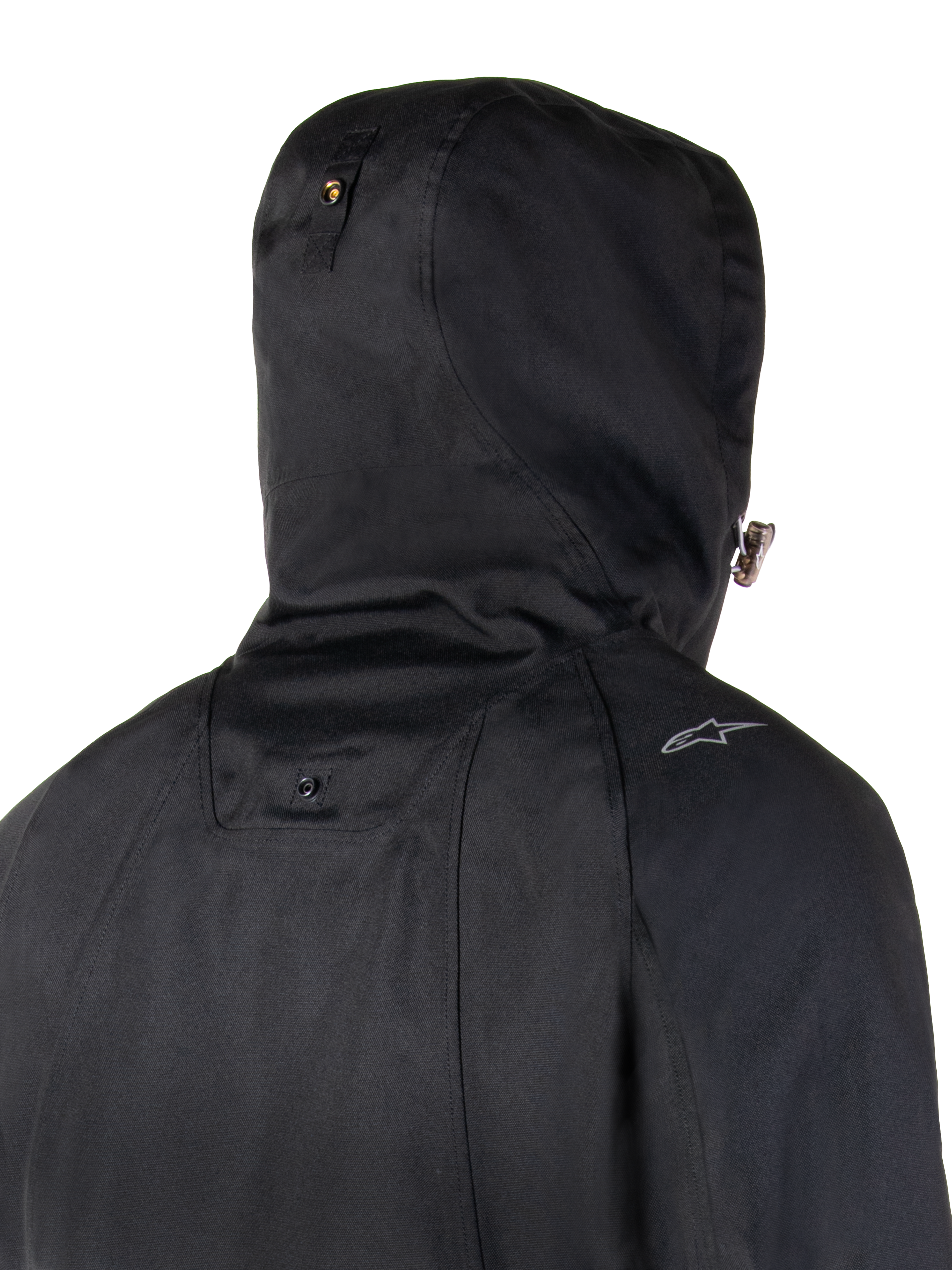 Alpinestars Morush waterdichte parka, urban motorjas, zwart, met een stormbestendige capuchon met drukknoop.