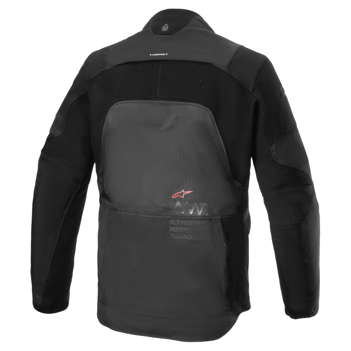 Alpinestars AMT-7 Air Jacket, motorjas, Black Dark Shadow, achteraanzicht met MATRYX ventilatiepanelen op de rug, CORDURA Ripstop op de schouders en armen en Alpinestars Motion Technology branding.