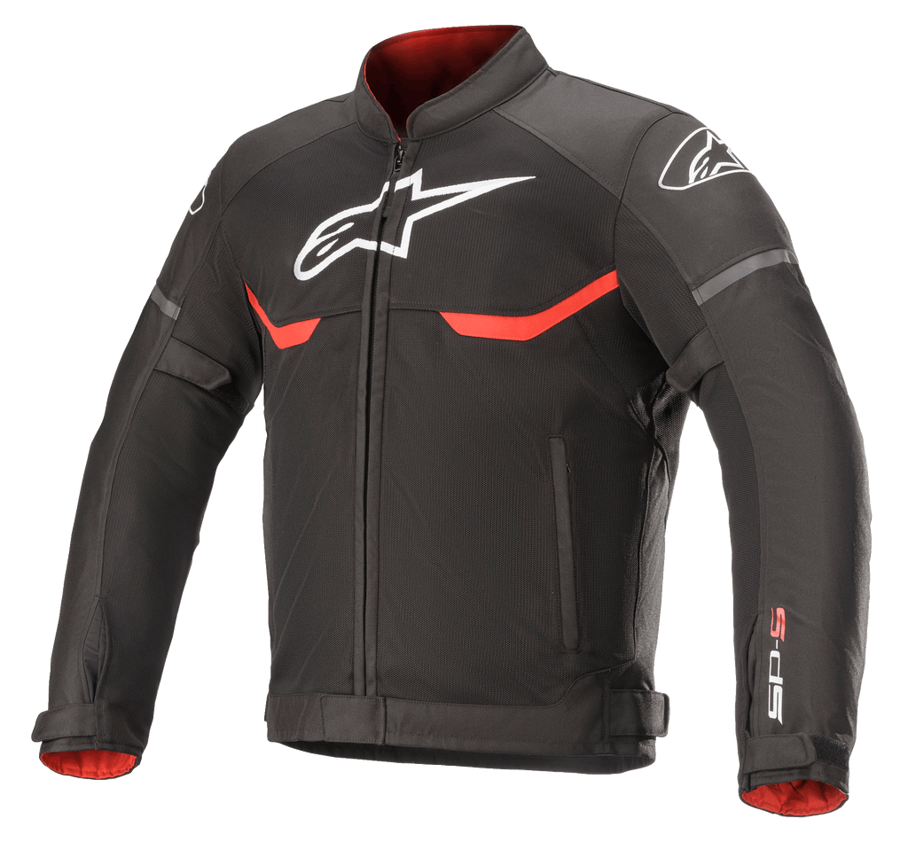 Alpinestars T-SPS Superair motorjas, textiele motorjas, zwart met felrode en witte accenten, voorzien van mesh ventilatiepanelen, wit Astars-logo op de borst en schouders, rode binnenvoering