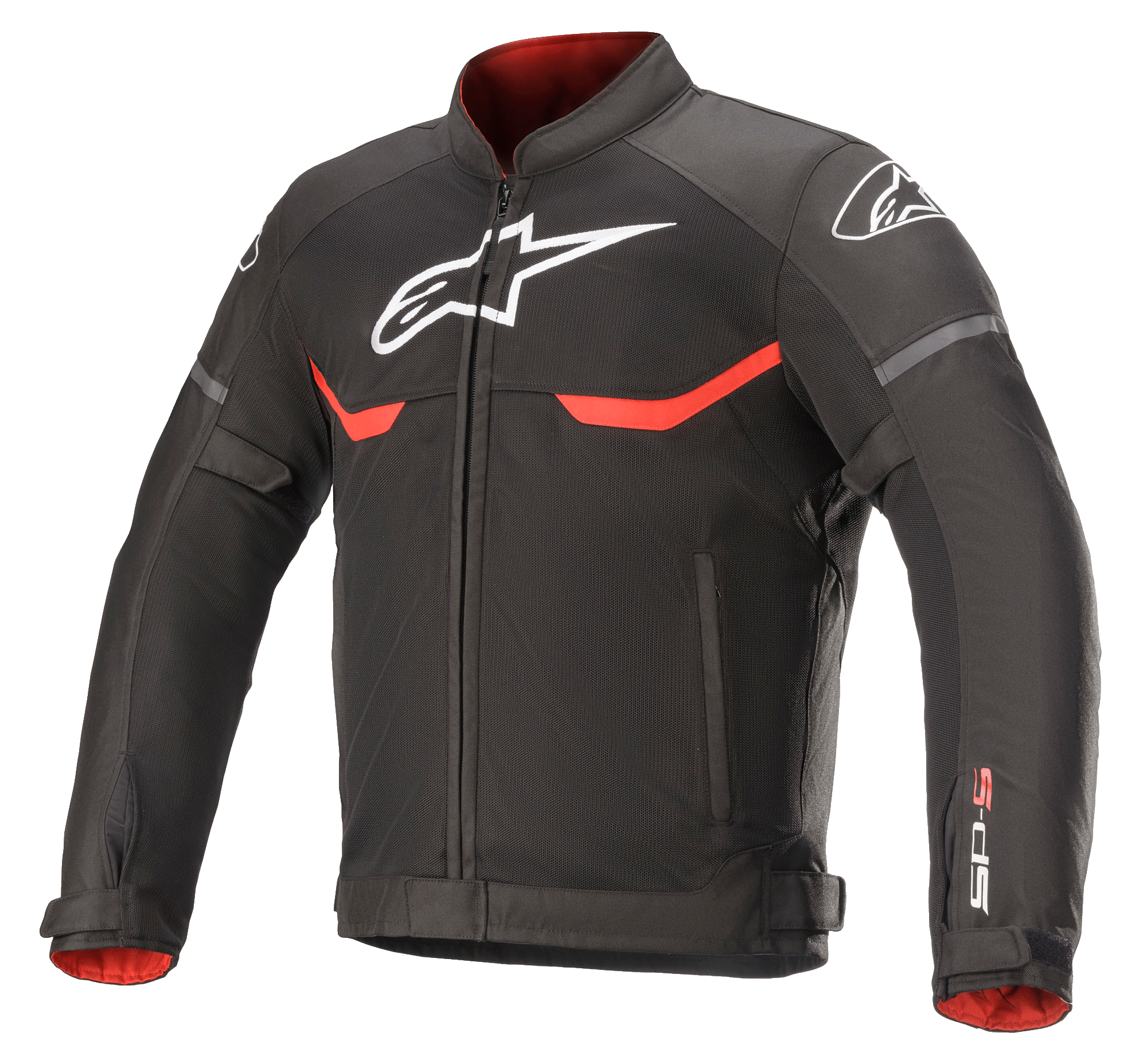 Alpinestars T-SPS Superair motorjas, textiele motorjas, zwart met felrode en witte accenten, voorzien van mesh ventilatiepanelen, wit Astars-logo op de borst en schouders, rode binnenvoering