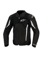 Alpinestars AST V3 Air Jas, motorjas, zwart, donkergrijs en wit, vooraanzicht met mesh ventilatiepanelen, wit Alpinestars-logo op de borst en schoudersliders, sportief ontwerp met witte en grijze accenten op de mouwen
