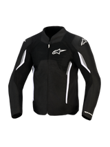 Alpinestars AST V3 Air Jas, motorjas, zwart, donkergrijs en wit, vooraanzicht met mesh ventilatiepanelen, wit Alpinestars-logo op de borst en schoudersliders, sportief ontwerp met witte en grijze accenten op de mouwen