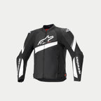 Alpinestars T-GP Plus R V4 Jas, zwart en witte textiel motorjas, sportieve pasvorm met CE-gecertificeerde bescherming en Tech-Air-compatibel ontwerp