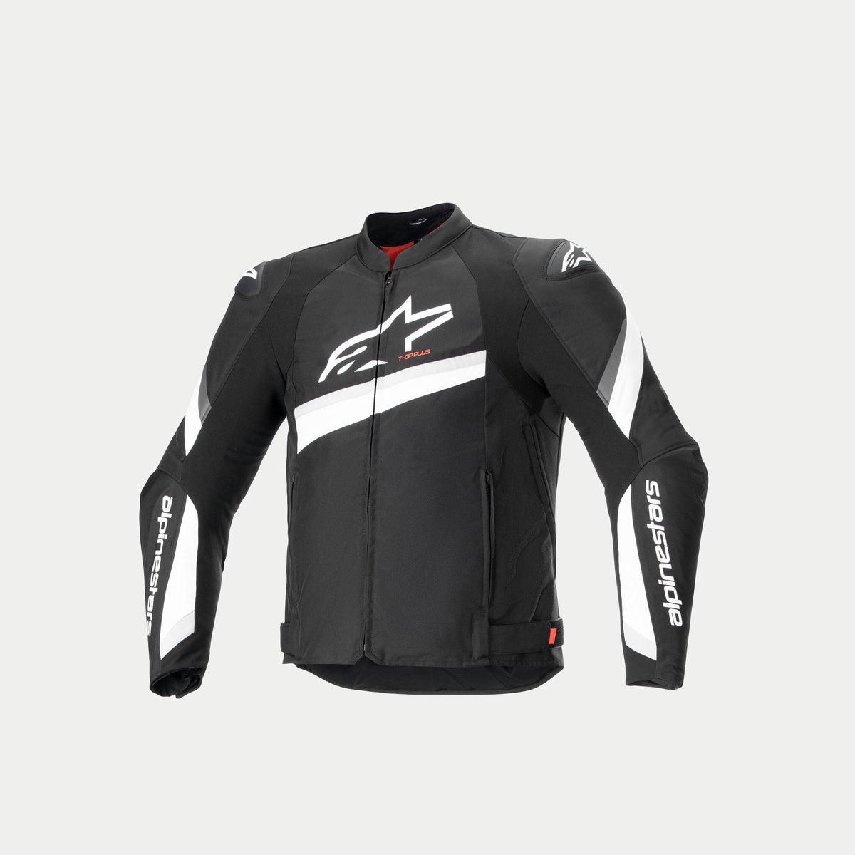 Alpinestars T-GP Plus R V4 Jas, zwart en witte textiel motorjas, sportieve pasvorm met CE-gecertificeerde bescherming en Tech-Air-compatibel ontwerp