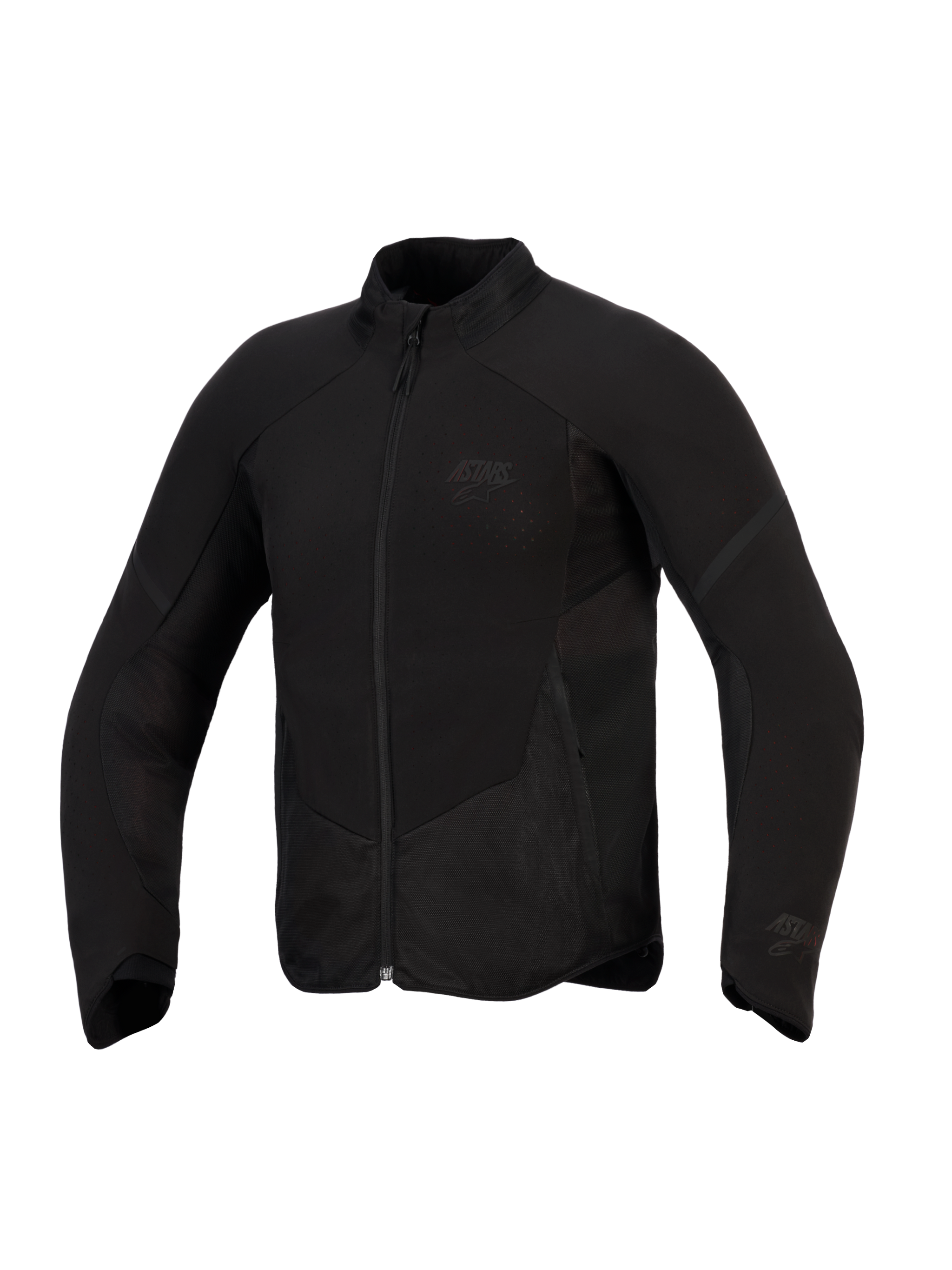 Alpinestars Aeroshell Airflow Jas, motorjas, Black Anthracite, lichtgewicht stretch softshell met lasergeperforeerde ventilatiezones, mesh-panelen en subtiele branding op de borst, sportieve pasvorm voor rijden in warm weer
