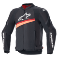 Alpinestars T-GP Plus R V4 Airflow Jacket, zwart en rood fluo textiele motorracejas, grote mesh ventilatiepanelen, witte branding op de borst en mouwen, verstelbare taillebanden, sportief ontwerp